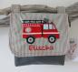 Preview: wasserfeste Lenkertasche mit Klappe Feuerwehr mit Wunschname grau rot