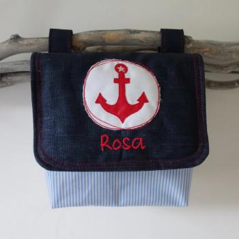 wasserfeste Lenkertasche mit Klappe Anker mit Wunschname Blau / Rot