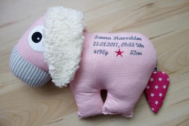 Namenskissen Geburtskissen Esel rosa mit Wunschtext