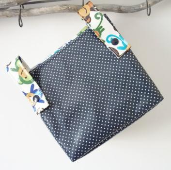 Lenkertasche mit Klappe dunkelblau, Affen. Wunschname möglich