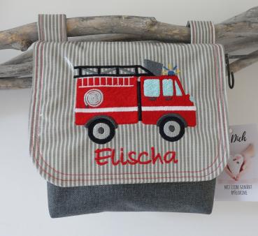 wasserfeste Lenkertasche mit Klappe Feuerwehr mit Wunschname grau rot