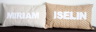 Namenskissen 50x30cm beige mit Inlet