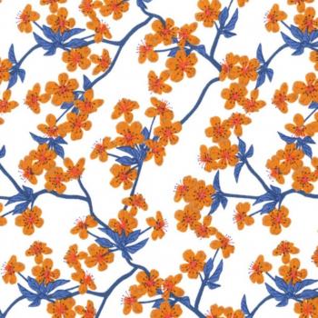 AU MAISON Wachstuch Amalie White Orange Blue Kirschblüten, beschichtete Baumwolle