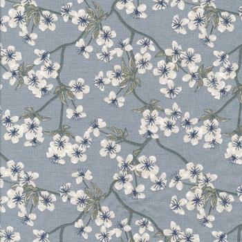 AU MAISON Wachstuch Amalie Dusty Blue Kirschblüten rauchblau, beschichtete Baumwolle