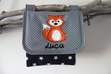 wasserfeste Lenkertasche Fuchs mit Klappe, blau/grau, inkl. Wunschname