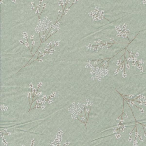 AU MAISON Wachstuch Alberte Verte, Blumen Sträucher, mint grün beschichtete Baumwolle