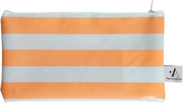AU MAISON Wachstuch Band Blue Orange Streifen Orange Blau Abwischbare Tischdecke Meterware beschichtete Baumwolle