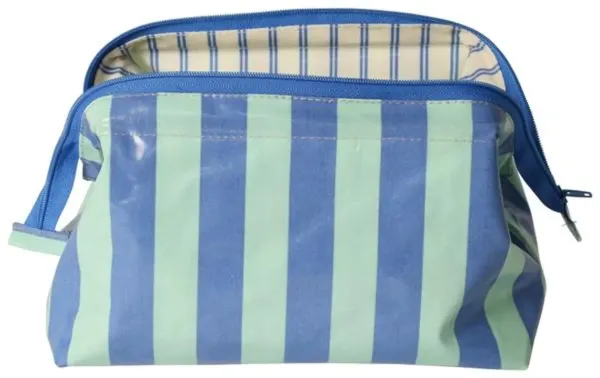 AU MAISON Wachstuch Band Blue Streifen Blau Türkis Abwischbare Tischdecke Meterware beschichtete Baumwolle