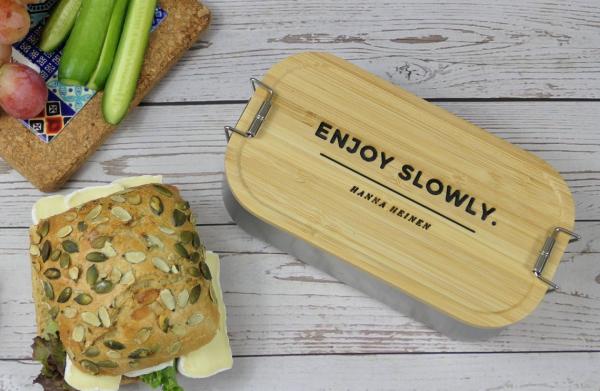 Eco Lunchbox Brotdose PERSONALISIERT mit Wunschnamen, Bambus Deckel