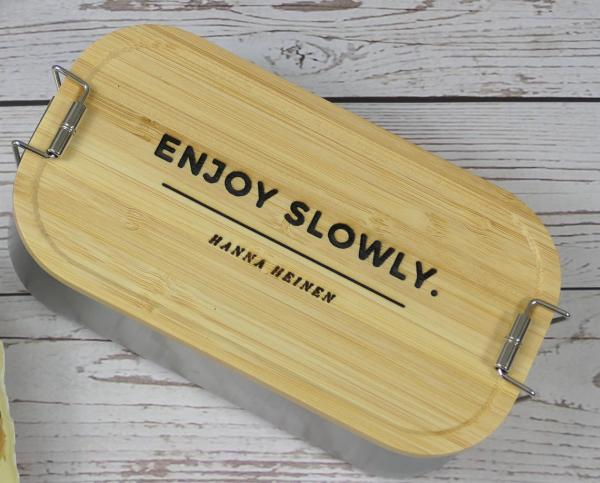 Eco Lunchbox Brotdose PERSONALISIERT mit Wunschnamen, Bambus Deckel