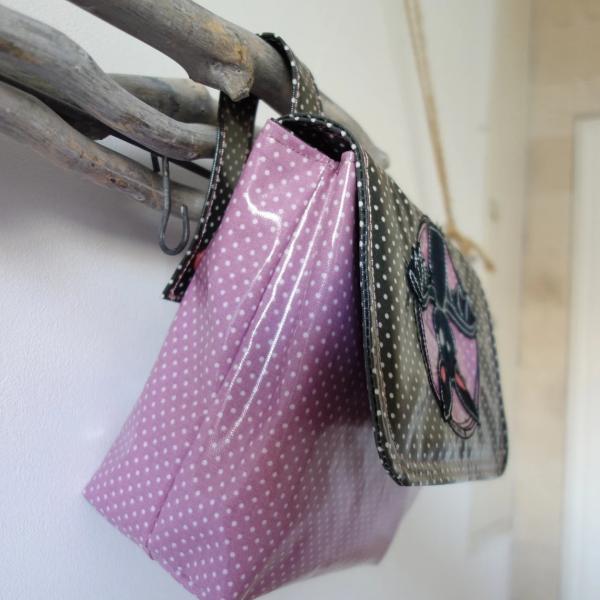wasserfeste Lenkertasche mit Klappe Fledermaus mit Wunschname Lila Grau