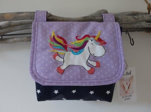 wasserfeste Lenkertasche Regenbogen Einhorn, Wunschname möglich, dunkelblau lila