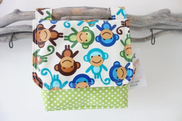 Lenkertasche mit Klappe grün, Affen. Wunschname möglich