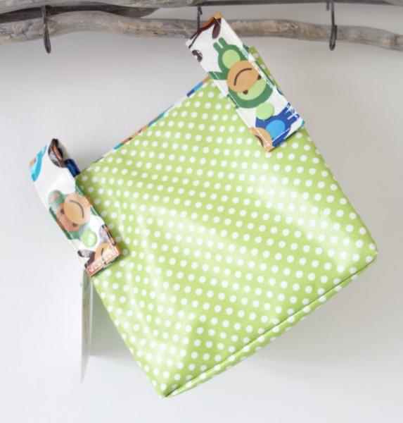 Lenkertasche mit Klappe grün, Affen. Wunschname möglich