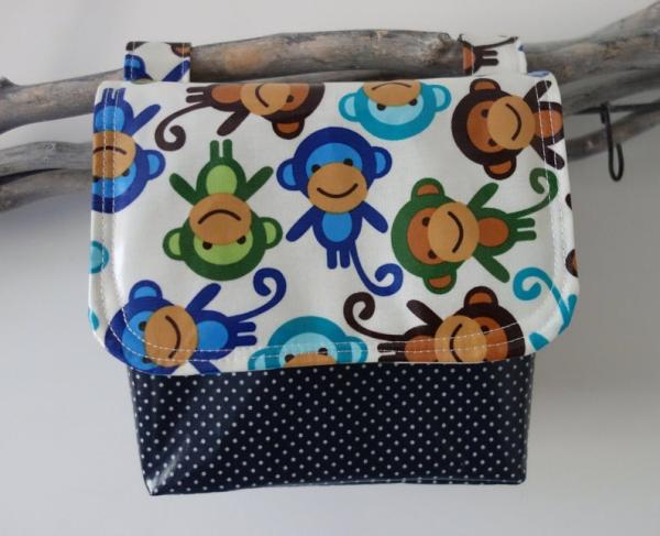 Lenkertasche mit Klappe dunkelblau, Affen. Wunschname möglich