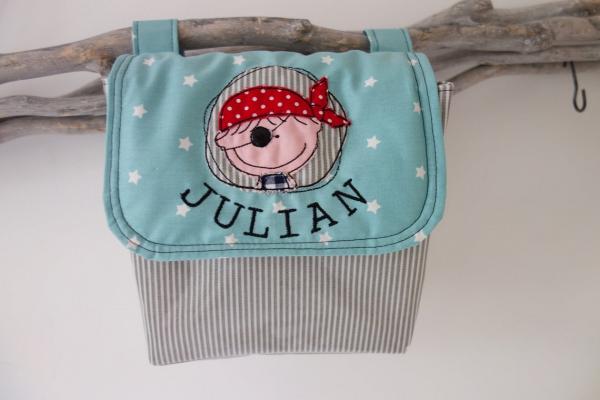 wasserfeste Lenkertasche mit Klappe Pirat inkl. Wunschname
