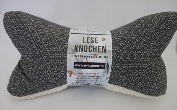 Nackenkissen Leseknochen Lesekissen dunkelgrau anthrazit mit Teddyplüsch