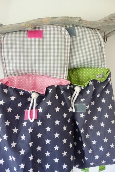 grauer Kinderrucksack mit Wunschname Mustermix Elefant