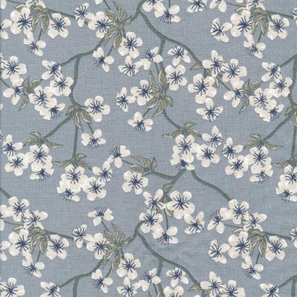 AU MAISON Wachstuch Amalie Dusty Blue Kirschblüten rauchblau, beschichtete Baumwolle