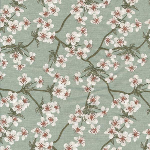 AU MAISON Wachstuch Amalie Verte Pastellgrün Kirschblüten, beschichtete Baumwolle