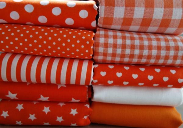 Baumwollstoff orange Streifen Punkte Herzen Karo Sterne