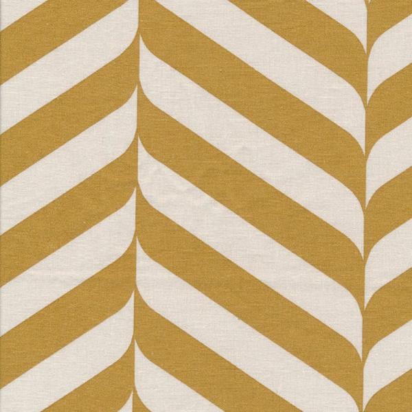 AU MAISON Wachstuch Henri Mustard Senfgelb, Streifen mit Wellen, beschichtete Baumwolle