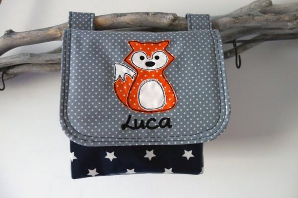 wasserfeste Lenkertasche Fuchs mit Klappe, blau/grau, inkl. Wunschname