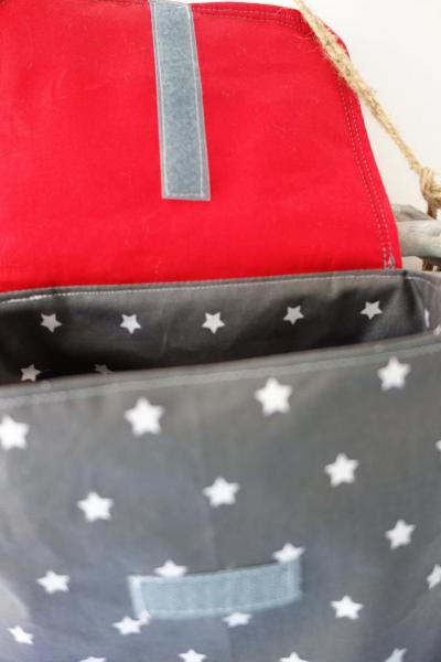 Lenkertasche rot/grau mit Klappe inkl. Wunschbuchstabe im Stern