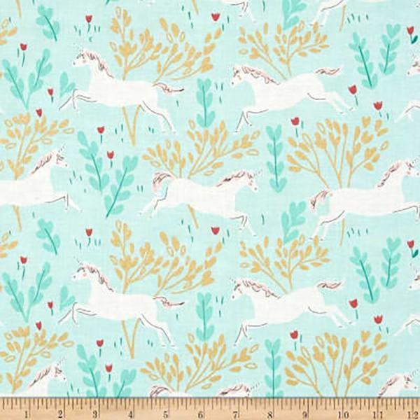 Michael Miller Magic Unicorn Einhorn BW aqua gold
